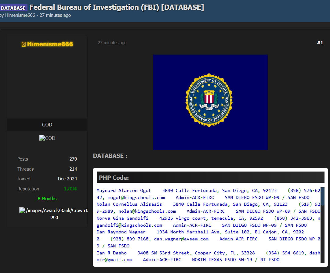 DATABASE Federal Bureau of Investigation (FBI) [DATABASE] - darkweb.vc